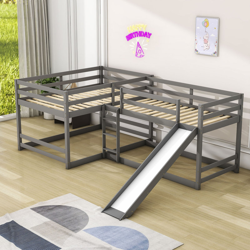 Harriet Bee Faso LShaped Quad Wood Bunk Bed, Full over Full and Twin